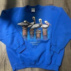 VTG Crewneck Sweatshirt XLarge Blue  Beach Florida  Pelican Graphic